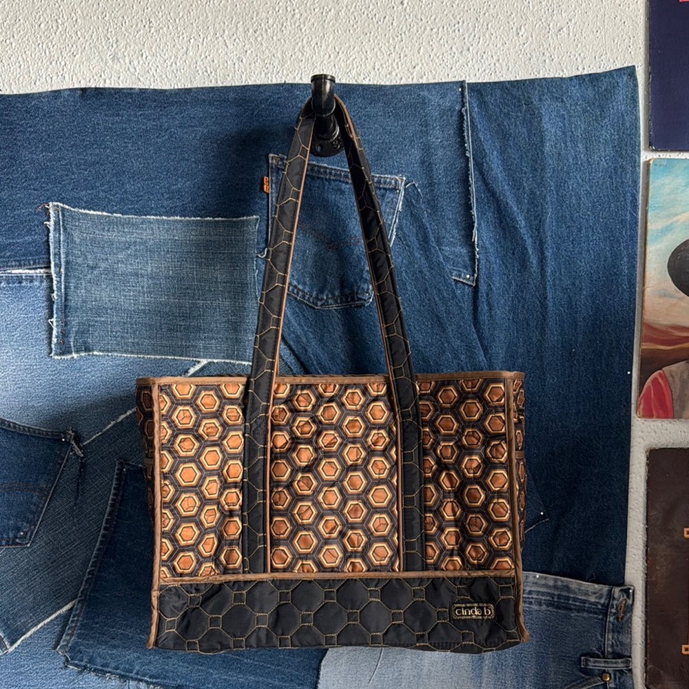 Brown and Black Geometric Tote Bag